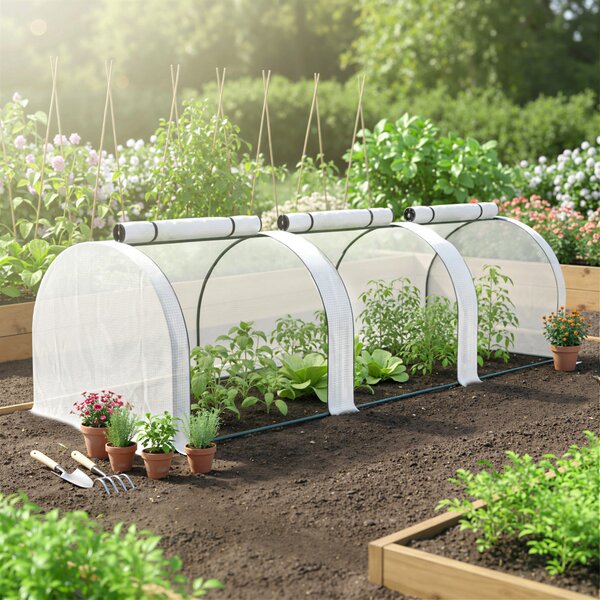 Outsunny Serra da Giardino a Tunnel in Acciaio e Plastica PE con Porte Avvolgibili, 295x100x80 cm, Bianco | Aosom Italy