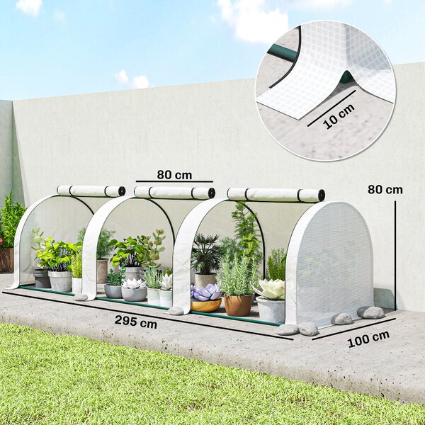 Outsunny Serra da Giardino a Tunnel in Acciaio e Plastica PE con Porte Avvolgibili, 295x100x80 cm, Bianco | Aosom Italy