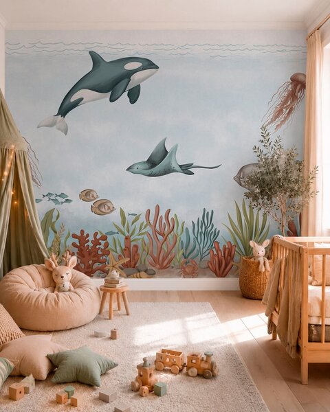 Carta da parati Animali marini tra coralli e alghe, Carta da parati Mare, w05545 : Uwalls.it