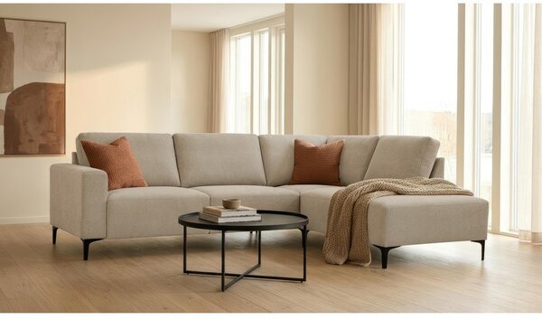 Divano angolare marrone chiaro (con penisola a destra/a L) con rivestimento in ciniglia Fabian – Scandic
