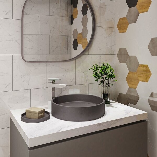Kamalu lavabo da appoggio rotondo con finitura terrazzo cemento| ktere-430d