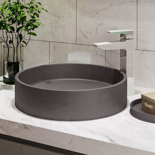 Kamalu lavabo da appoggio rotondo con finitura terrazzo cemento| ktere-430d