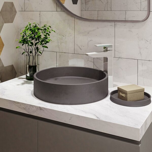 Kamalu lavabo da appoggio rotondo con finitura terrazzo cemento| ktere-430d