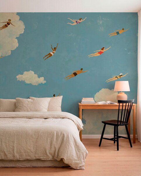 Carta da parati Persone che fluttuano tra le nuvole in un cielo azzurro, Carta da parati Buffer, w05628 : Uwalls.it