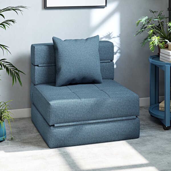 HOMCOM Poltrona-letto con 1 cuscino sfoderabile, divano-letto convertibile 1 posto in tessuto, 70x70x61 cm, Blu scuro | Aosom Italy