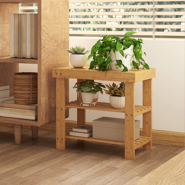 HOMCOM Panca portascarpe per scarpe con 2 ripiani e seduta, Scarpiera in bambù per ingresso, 50x28x45cm, naturale | Aosom Italy