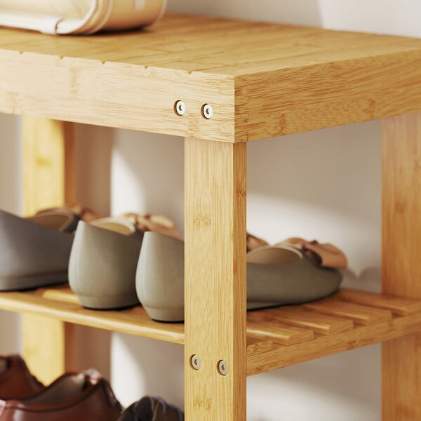 HOMCOM Panca portascarpe per scarpe con 2 ripiani e seduta, Scarpiera in bambù per ingresso, 50x28x45cm, naturale | Aosom Italy