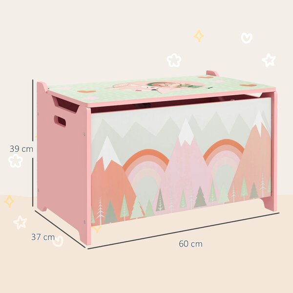 ZONEKIZ Cassa per giocattoli con coperchio, Scatola portaoggetti con cerniera di sicurezza, 60x37x39 cm, Rosa | Aosom Italy