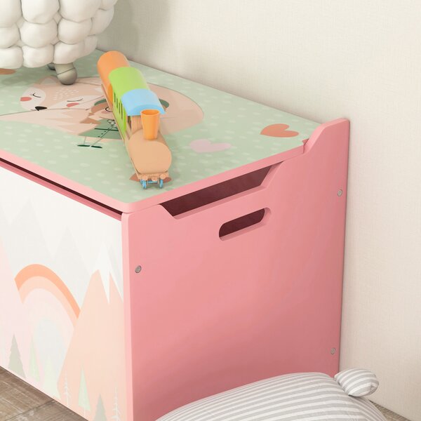ZONEKIZ Cassa per giocattoli con coperchio, Scatola portaoggetti con cerniera di sicurezza, 60x37x39 cm, Rosa | Aosom Italy