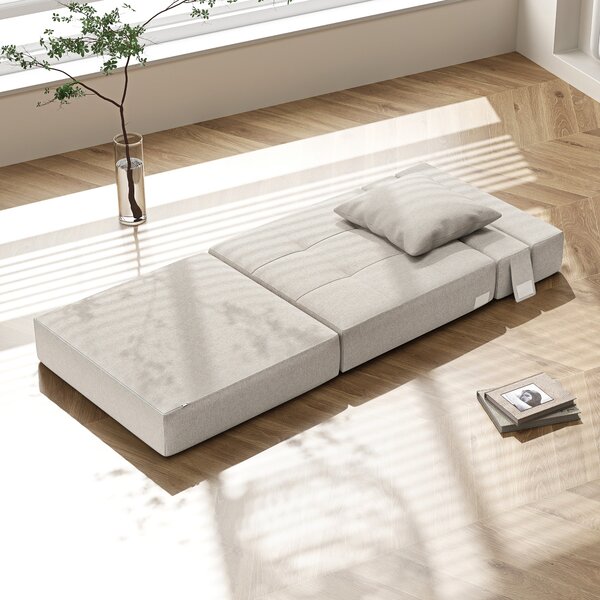 HOMCOM Poltrona-letto con 1 cuscino sfoderabile, divano-letto convertibile 1 posto in tessuto, 70x70x61 cm, Beige | Aosom Italy