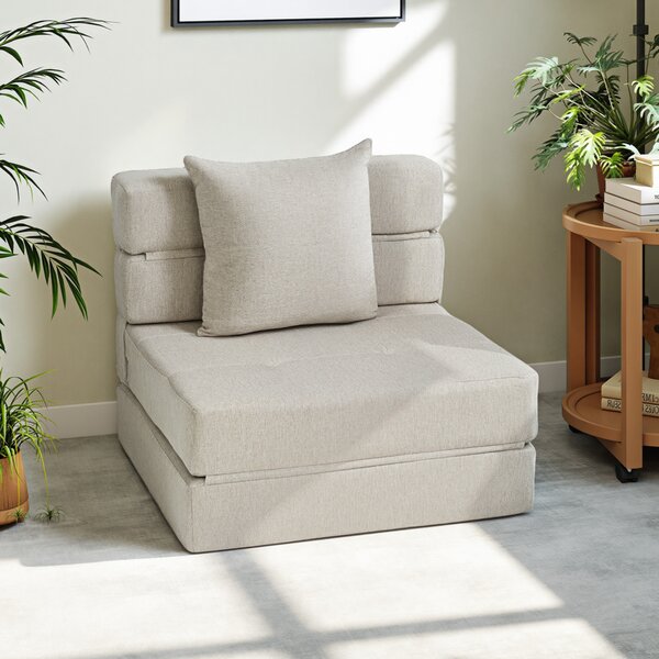 HOMCOM Poltrona-letto con 1 cuscino sfoderabile, divano-letto convertibile 1 posto in tessuto, 70x70x61 cm, Beige | Aosom Italy