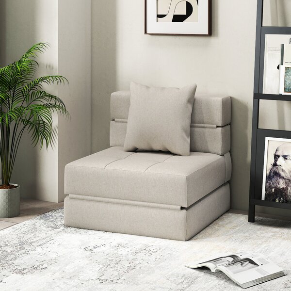HOMCOM Poltrona-letto con 1 cuscino sfoderabile, divano-letto convertibile 1 posto in tessuto, 70x70x61 cm, Beige | Aosom Italy