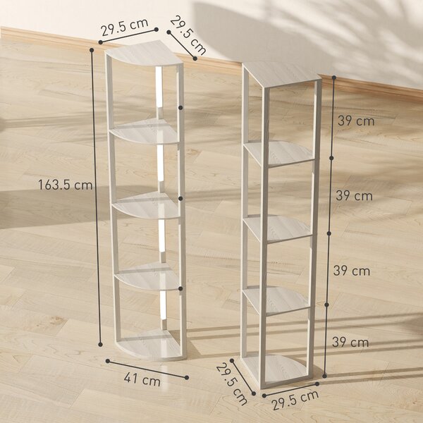 HOMCOM Lampada da terra LED con 4 Ripiani e Luce , Scaffale Angolare dimmerabile, 41x29,5x163,5 cm, Rovere | Aosom Italy