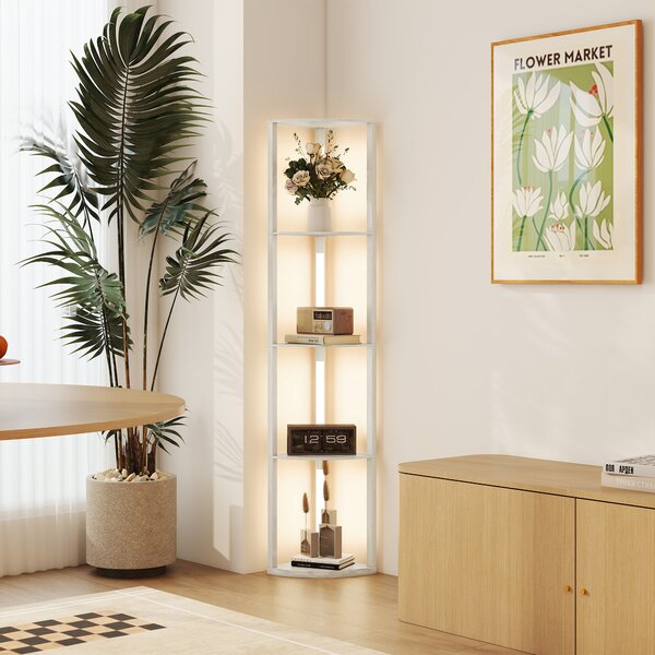 HOMCOM Lampada da terra LED con 4 Ripiani e Luce , Scaffale Angolare dimmerabile, 41x29,5x163,5 cm, Rovere | Aosom Italy