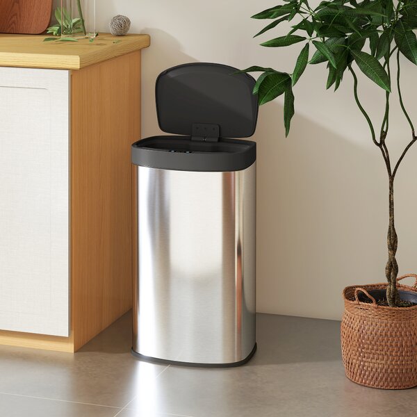 HOMCOM Pattumiera da cucina automatica con coperchio a chiusura morbida, 55 L in acciaio inossidabile, 38x28,5x69 cm, argento | Aosom Italy