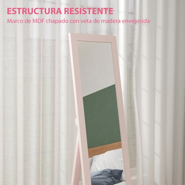 HOMCOM Specchio a Figura Intera con con Cornice in MDF Inclinato o Appeso Rosa Perla, 37x3.8x157 cm, Rosa | Aosom Italy