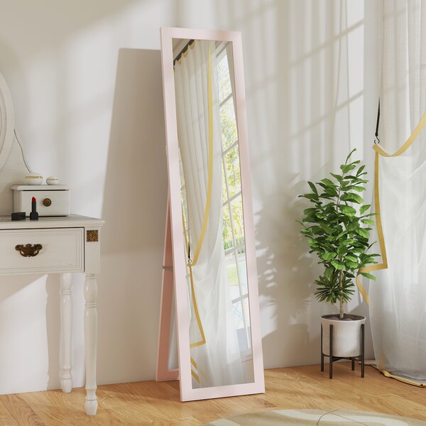 HOMCOM Specchio a Figura Intera con con Cornice in MDF Inclinato o Appeso Rosa Perla, 37x3.8x157 cm, Rosa | Aosom Italy