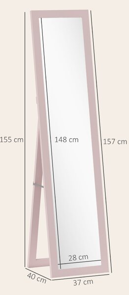 HOMCOM Specchio a Figura Intera con con Cornice in MDF Inclinato o Appeso Rosa Perla, 37x3.8x157 cm, Rosa | Aosom Italy