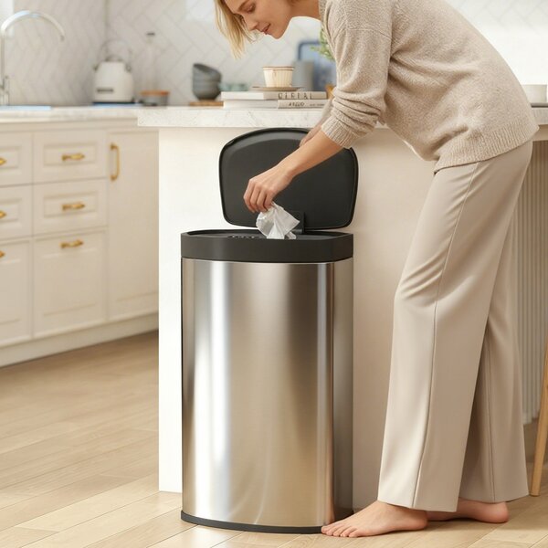 HOMCOM Pattumiera da cucina automatica con coperchio a chiusura morbida, 55 L in acciaio inossidabile, 38x28,5x69 cm, argento | Aosom Italy