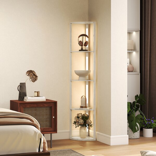 HOMCOM Lampada da terra LED con 4 Ripiani e Luce , Scaffale Angolare dimmerabile, 41x29,5x163,5 cm, Rovere | Aosom Italy