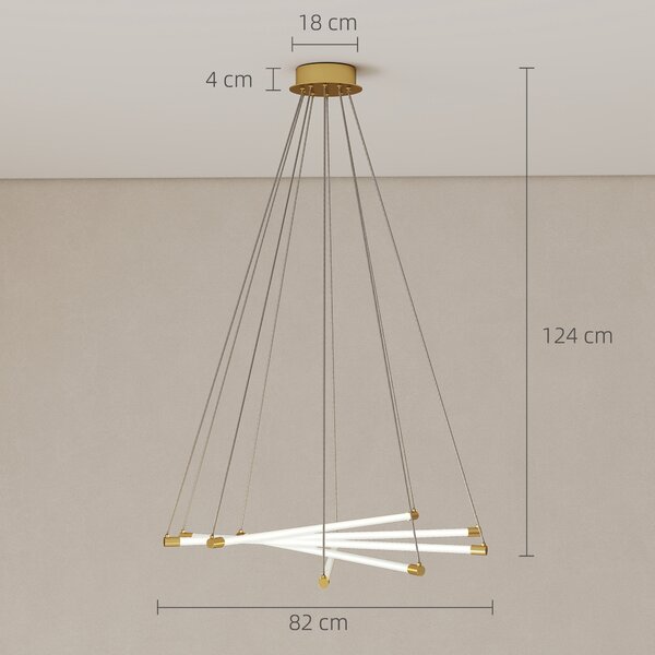 HOMCOM Lampada da soffitto con 5 tubi luminosi regolabili per soggiorno, sala da pranzo e cucina, 82x82x124 cm, oro e bianco | Aosom Italy