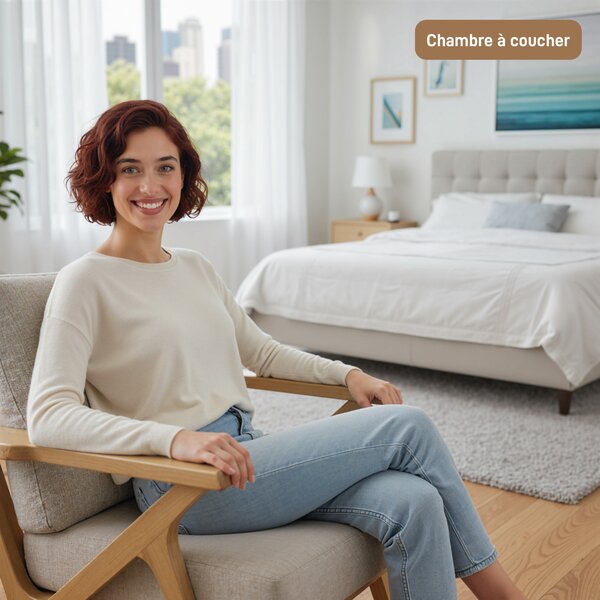 HOMCOM Poltrona da salotto con cuscini imbottiti e gambe in legno di hevea, Sedia scandinava in tessuto effetto lino, 76x87x88 cm, beige | Aosom Italy