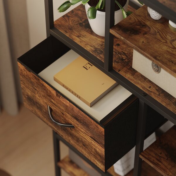 HOMCOM Libreria con 2 cassetti in tessuto e 9 scomparti aperti, Scaffale contenitore con telaio in acciaio, 72,5x30x150 cm, Marrone | Aosom Italy
