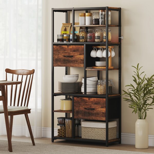 HOMCOM Libreria con 2 cassetti in tessuto e 9 scomparti aperti, Scaffale contenitore con telaio in acciaio, 72,5x30x150 cm, Marrone | Aosom Italy