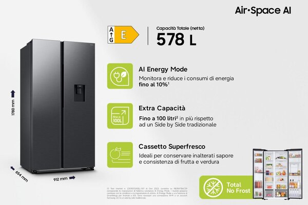 Samsung Frigorifero Americano Side by Side Capacit 578 Litri Classe energetica E Raffreddamento No Frost colore Nero - RS57DG410EB4EF