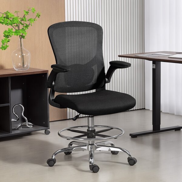 HOMCOM Sedia Moderno da ufficio ergonomica con supporto lombare 4D e braccioli ribaltabili, 60x60x108-132 cm, nero | Aosom Italy