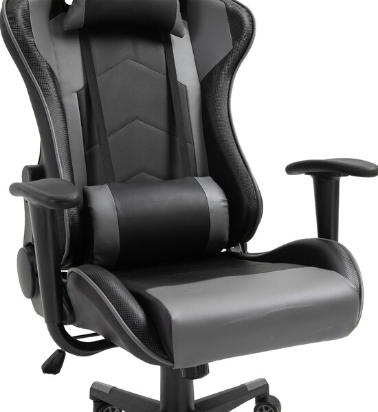 Vinsetto Poltrona da Ufficio Ergonomica, Sedia Gaming Girevole, in Pelle PU e Schiuma, 67,5x74x126-136 cm, Nero | Aosom Italy