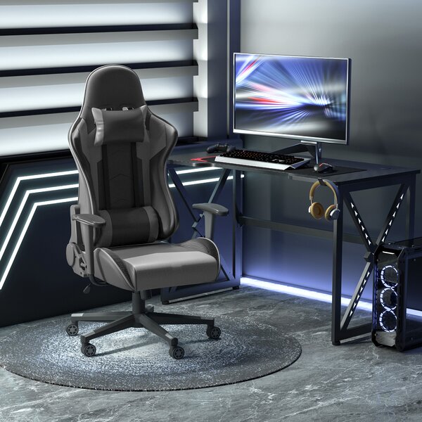 Vinsetto Poltrona da Ufficio Ergonomica, Sedia Gaming Girevole, in Pelle PU e Schiuma, 67,5x74x126-136 cm, Nero | Aosom Italy