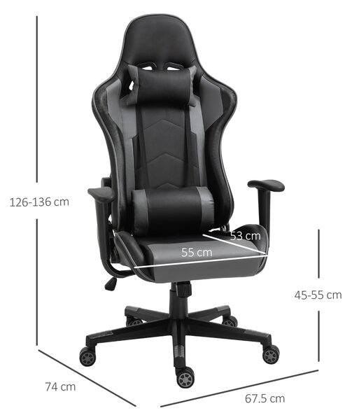 Vinsetto Poltrona da Ufficio Ergonomica, Sedia Gaming Girevole, in Pelle PU e Schiuma, 67,5x74x126-136 cm, Nero | Aosom Italy
