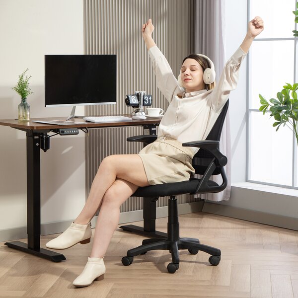 HOMCOM Sedia da Ufficio in Mesh Traspirante, Sedia Girevole Ergonomica con Braccioli Ribaltabili e Supporto Lombare, Nero | Aosom Italy