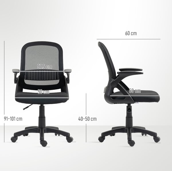 HOMCOM Sedia da Ufficio in Mesh Traspirante, Sedia Girevole Ergonomica con Braccioli Ribaltabili e Supporto Lombare, Nero | Aosom Italy