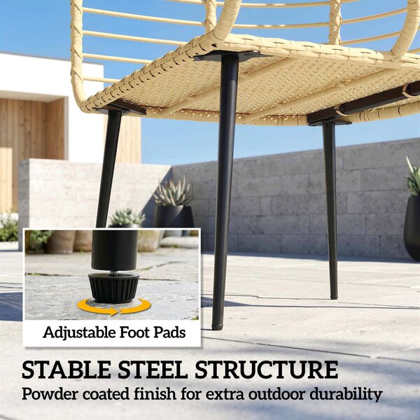 Outsunny Poltrona da Giardino con Poggiapiedi, Forma a Uovo, Poltrona a Cesta con Cuscini Lunghi e Spessi, Telaio Metallico, Beige | Aosom Italy