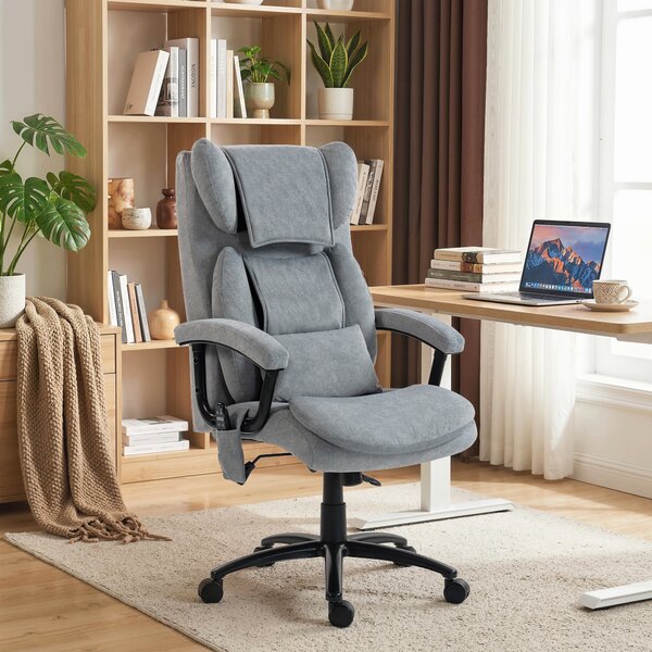 HOMCOM Sedia da Ufficio Massaggiante Ergonomica con 4 Punti Impastanti, Poltrona Direzionale con Schienale Alto a Farfalla e Sedile Ampio, Grigio | Aosom Italy
