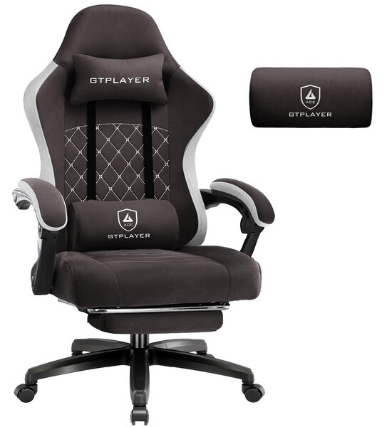 Sedia da gaming GTPLAYER, rivestita in tessuto, con imbottitura a molle, sedia girevole ergonomica, sedia da gaming con poggiapiedi, capacità di carico fino a 150 kg, colore marrone