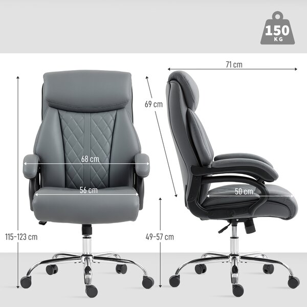 HOMCOM Poltrona Direzionale, Sedia Ufficio Portata 150 kg in Pelle PU con Imbottitura a Molle, Grigio Scuro | Aosom Italy