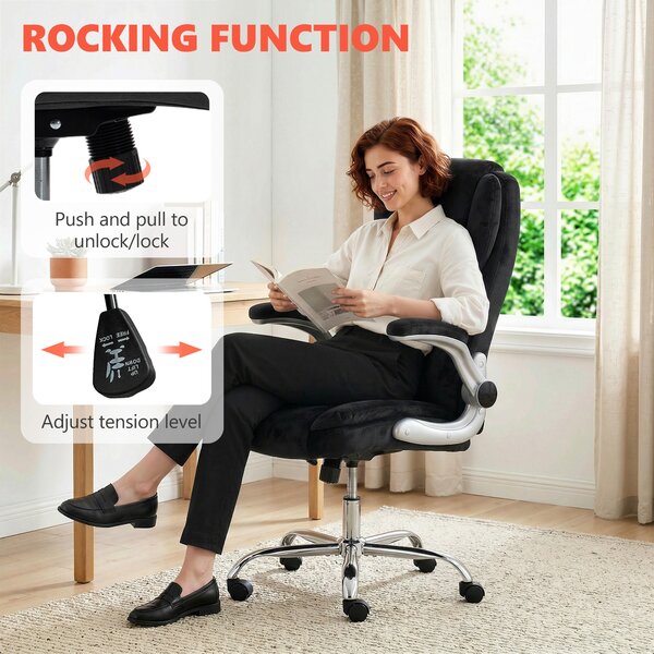 HOMCOM Sedia da Scrivania Ergonomica con Molle, Schienale Alto e Braccioli Ribaltabili, Altezza Regolabile, Nero | Aosom Italy