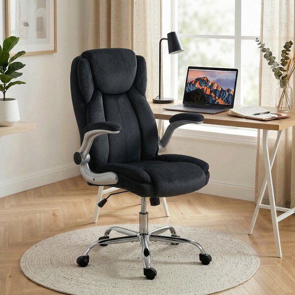 HOMCOM Sedia da Scrivania Ergonomica con Molle, Schienale Alto e Braccioli Ribaltabili, Altezza Regolabile, Nero | Aosom Italy