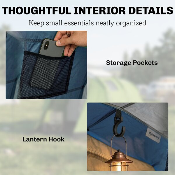 Outsunny Tenda da Campeggio Tunnel per 4 Persone Impermeabile, con Telo Antipioggia Rimovibile e Tappeto in Plastica, Altezza 190 cm, Blu Scuro | Aosom Italy