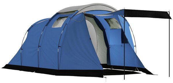 Outsunny Tenda da Campeggio Tunnel per 4 Persone Impermeabile, con Telo Antipioggia Rimovibile e Tappeto in Plastica, Altezza 190 cm, Blu Scuro | Aosom Italy
