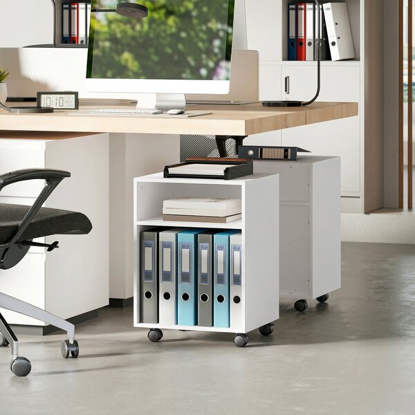 HOMCOM Mobile Porta Stampante con 2 Ripiani Aperti e Ruote Bloccabili, per Ufficio e Casa, 40x35x56 cm, Bianco | Aosom Italy