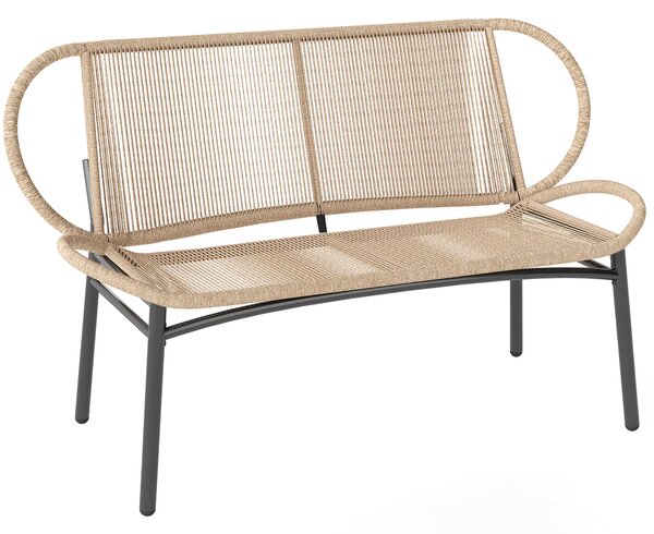 Outsunny Panchina da Giardino 2 Posti, Panchina da Esterno in Resina Intrecciata con Telaio in Metallo, Resistente alle Intemperie, Naturale | Aosom Italy