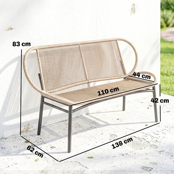 Outsunny Panchina da Giardino 2 Posti, Panchina da Esterno in Resina Intrecciata con Telaio in Metallo, Resistente alle Intemperie, Naturale | Aosom Italy