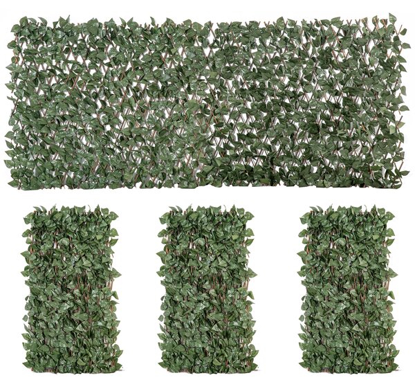 Outsunny Set di 4 Siepi Artificiali di Edera Estensibili, Pannelli Murali Frangivista in Poliestere e Vimini, 200x100 cm, Verde | Aosom Italy