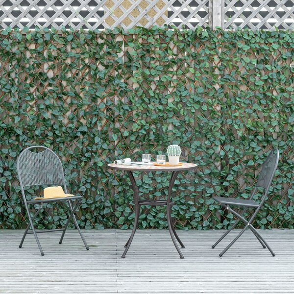 Outsunny Set di 4 Siepi Artificiali di Edera Estensibili, Pannelli Murali Frangivista in Poliestere e Vimini, 200x100 cm, Verde | Aosom Italy