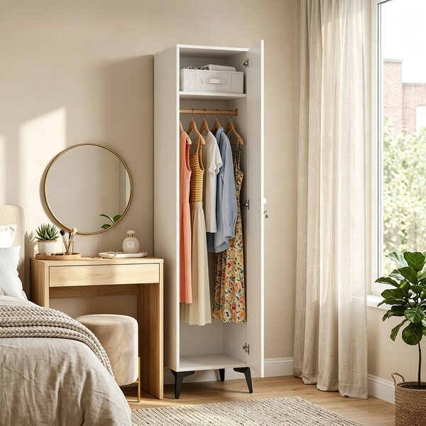 HOMCOM Armadio stretto con porta, asta e ripiani di stoccaggio per camera, 36x40x180 cm, bianco | Aosom Italy