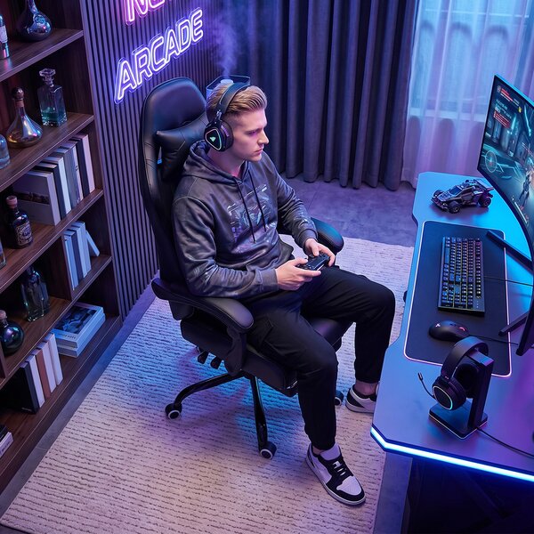 HOMCOM Sedia Gaming Ergonomica, Poltrona Gamer con Supporto Lombare Massaggiante e Schienale Reclinabile, Altezza Regolabile, Nero | Aosom Italy